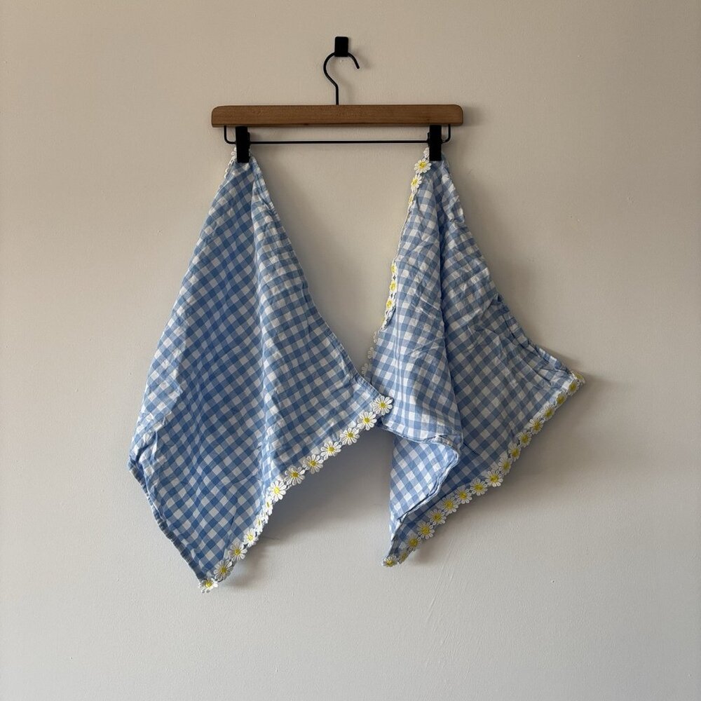 Meri Meri Cloth Napkins 2 (TWO) Daisy Print Gingham Check Cottagecore Farm Decor